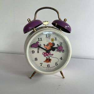 Vintage Minnie Mouse Disney Purple and White Alarm Clock